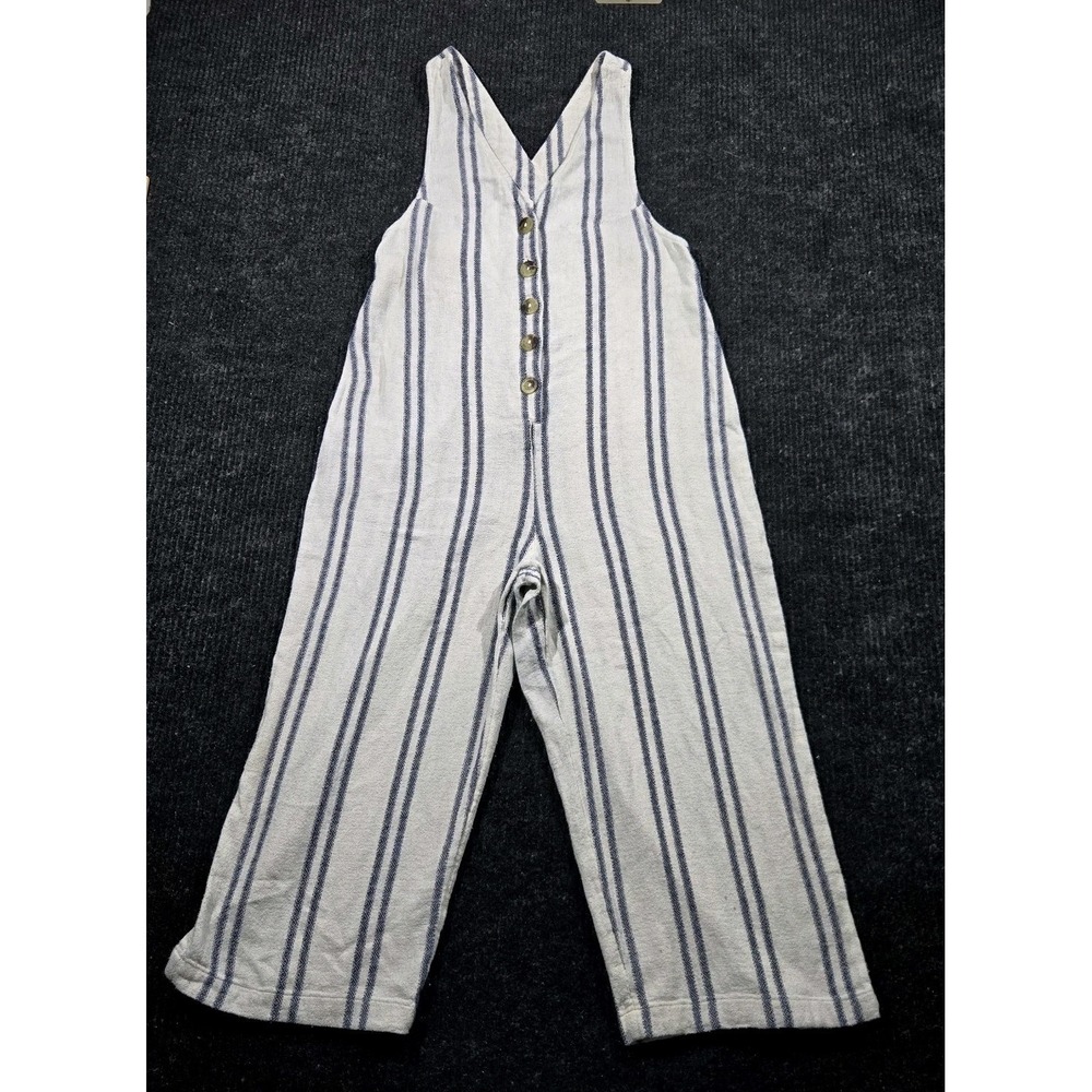 Urban Outfitters Blue White Stripe Linen Jumper Wide Leg Jumpsuit Size M